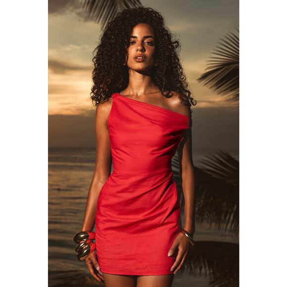 Revolve Runaway The Label Phaera Linen Mini Cocktail Dress Size M Red - Picture 1 of 16